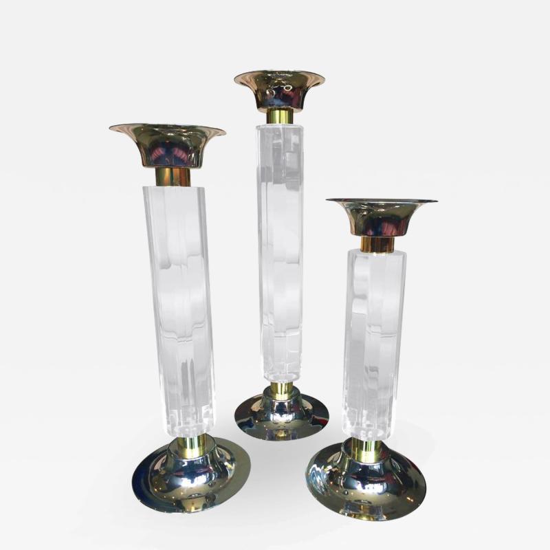 Amparo Calderon Tapia Stunning Set of Lucite Nickel Brass Candleholders by Amparo Calderon Tapia