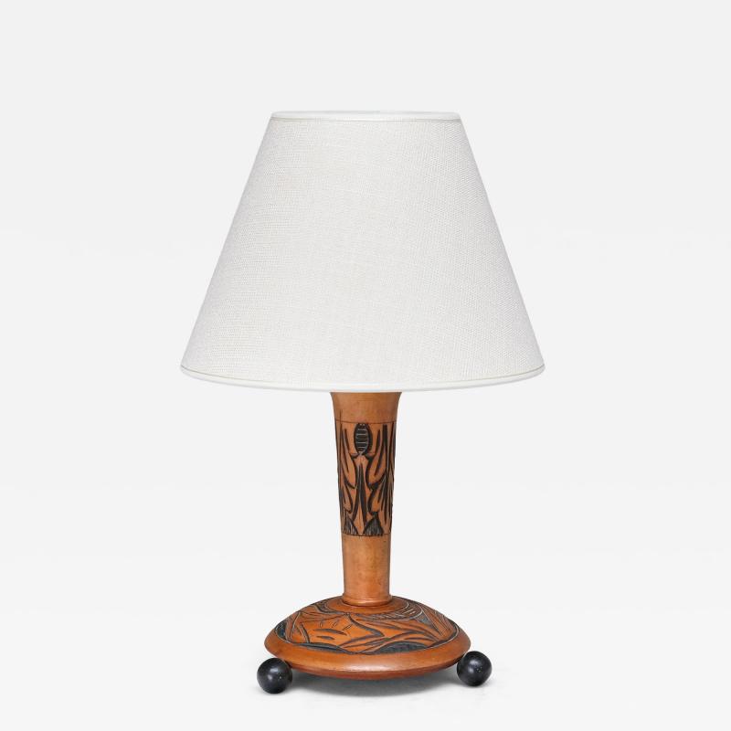 Amsterdam School Table Lamp with Carved Foliate Decoration Netherlands 1920s