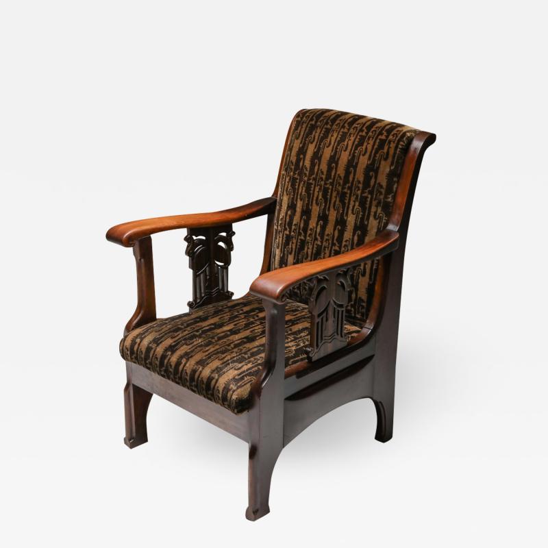 Amsterdam school armchair in Coromandel wood and tuchinksi fabric 1920s