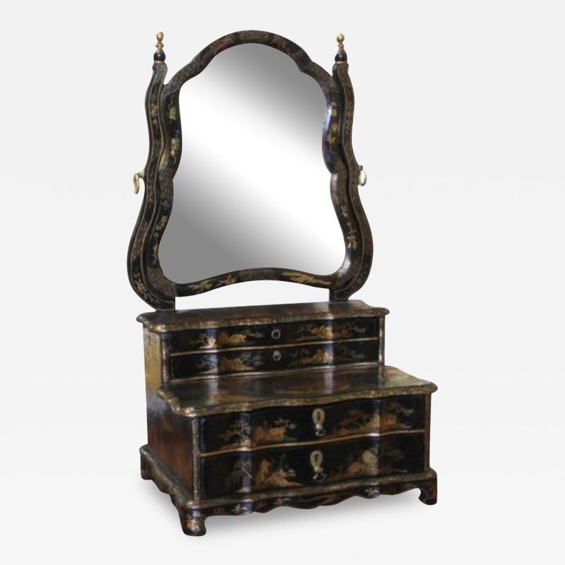 An 18th Century English Black and Gold Chinoiserie Adjustable Vanity Mirror