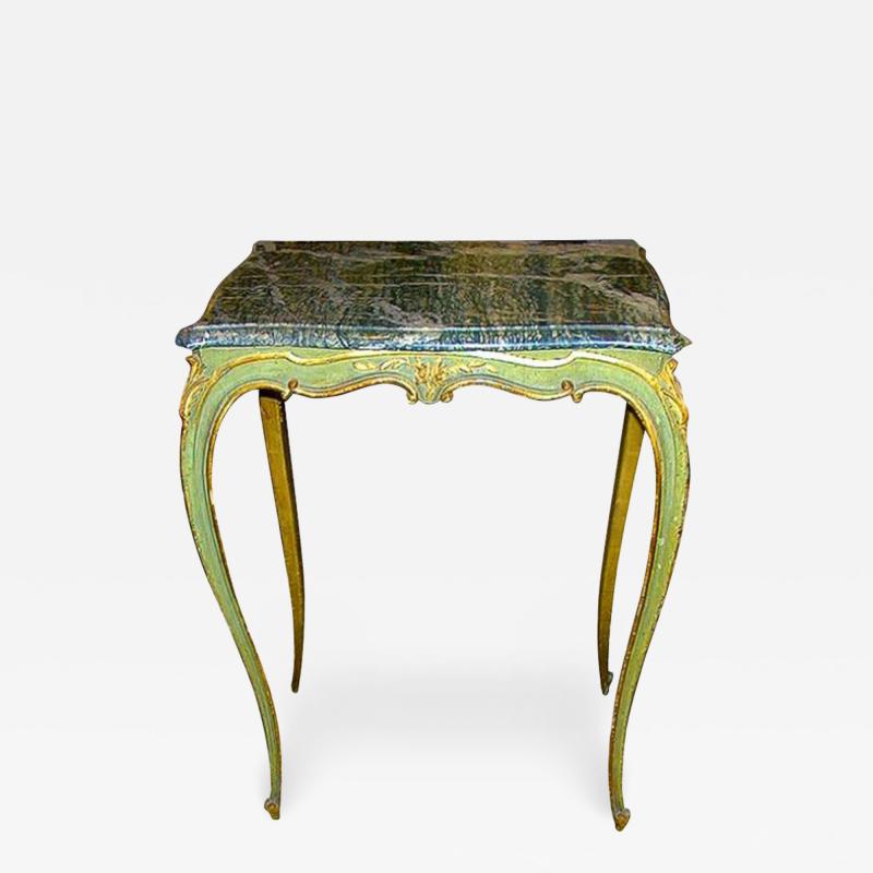 An 18th Century French Louis XV Green Painted and Parcel Gilt Side Table