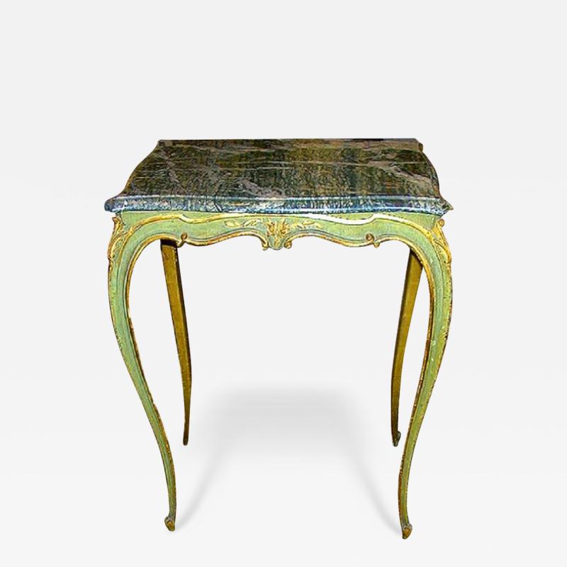 An 18th Century French Louis XV Green Painted and Parcel Gilt Side Table