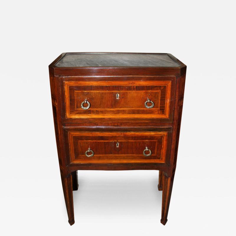 An 18th Century Italian Walnut and Satinwood Parquetry Bedside Commodino