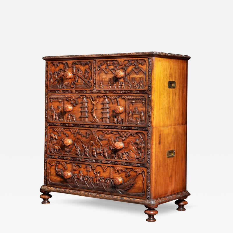 An Anglo Chinese padouk campaign chest of drawers 1868