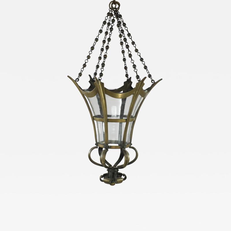 An Arts Crafts Brass Conical Shaped Lantern with Its Original Conical Shade