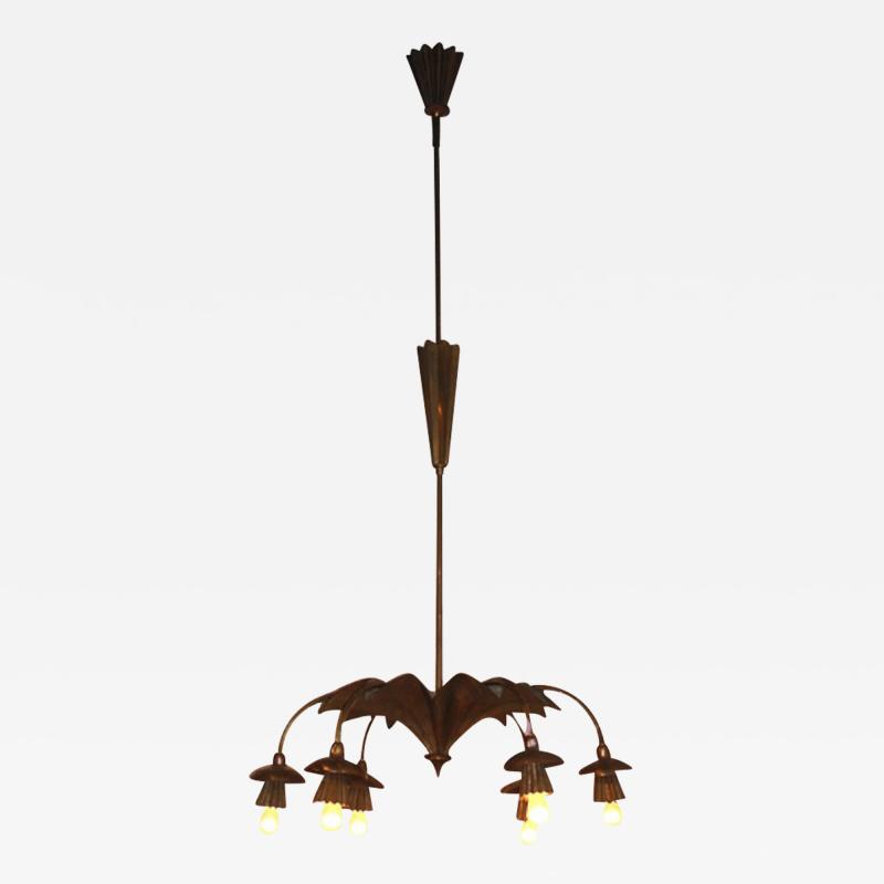 An Early Czech Rhondo Cubist 6 Arm Chandelier