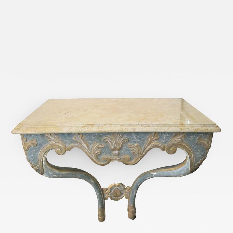 An Elegant Custom Made Italian Baroque Style Console Table with Marble Top