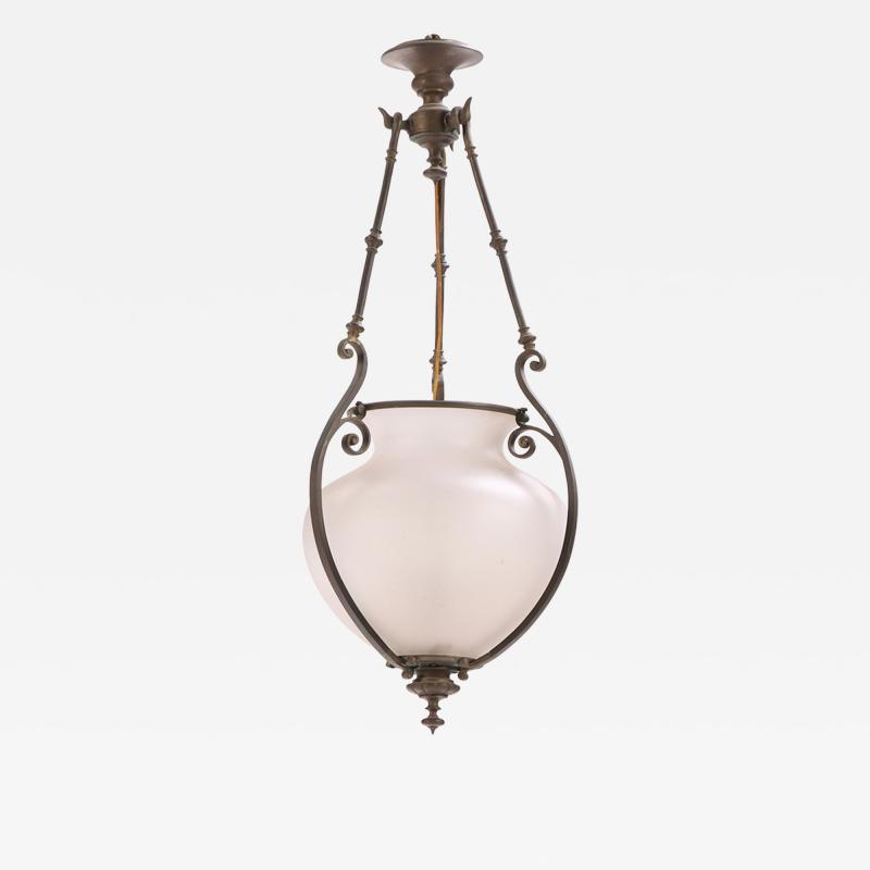 An Elegant English Brass and Glass Pendant Lantern C 1900 