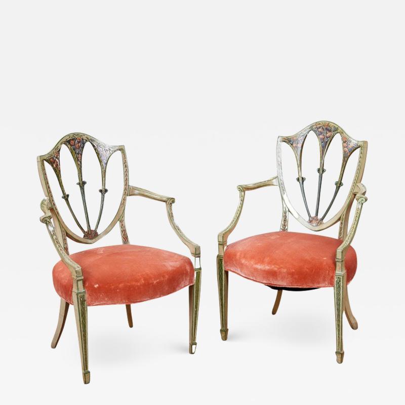 An Elegant Pair of English 18th c Painted Armchairs