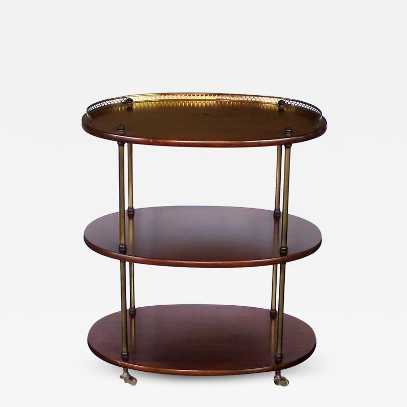 An English 3 Tier Solid Mahogany Oval Etagere with Brass Mounts