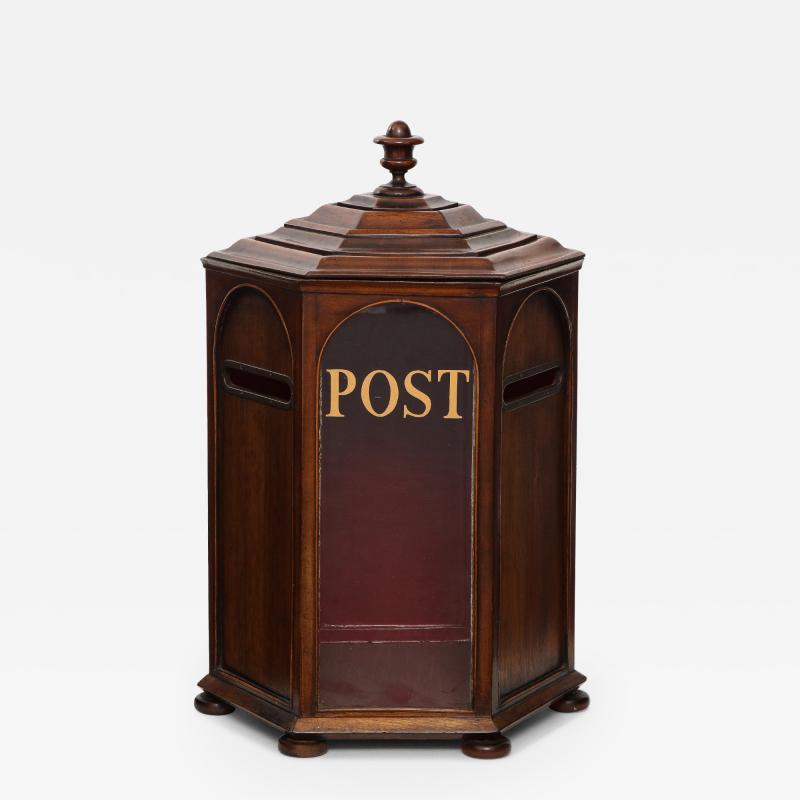 An English Mahogany and Eglomise Post Box