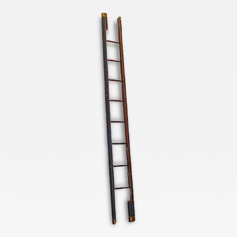 An English Style Mahogany Leather Folding Library Ladder