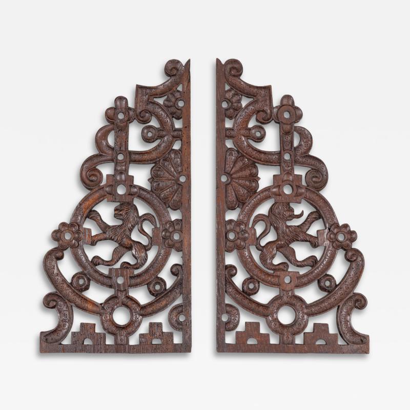 An Exceptional Pair of Carved Oak Fretted Appliqu s or Wall Panels