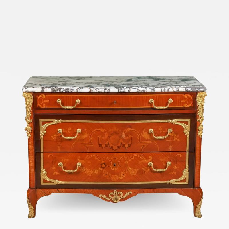 An Exquisite French Ormolu Mounted Mahogany Parquetry Marble Top Commode C 1870