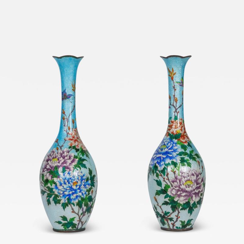 An Exquisite and Large Pair of Meiji Japanese Ginbari Cloisonne Enamel Vases