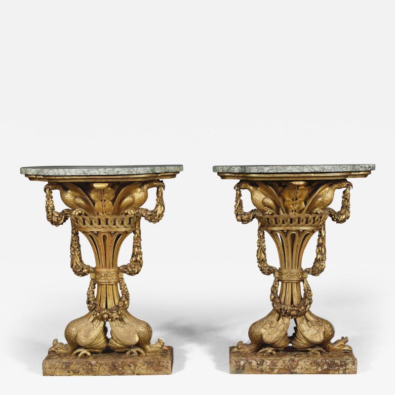 An Extraordinary Pair Of Giltwood Side Tables With Carved Chinese Pheasants