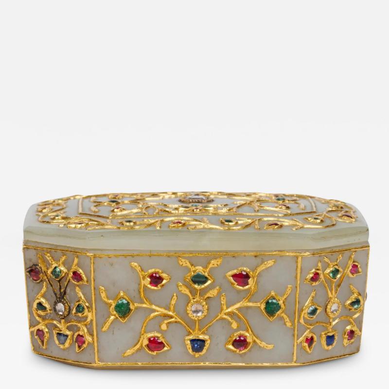 An Imperial Mughal Gold Jade Box Set With Diamonds and Semi Precious Stones