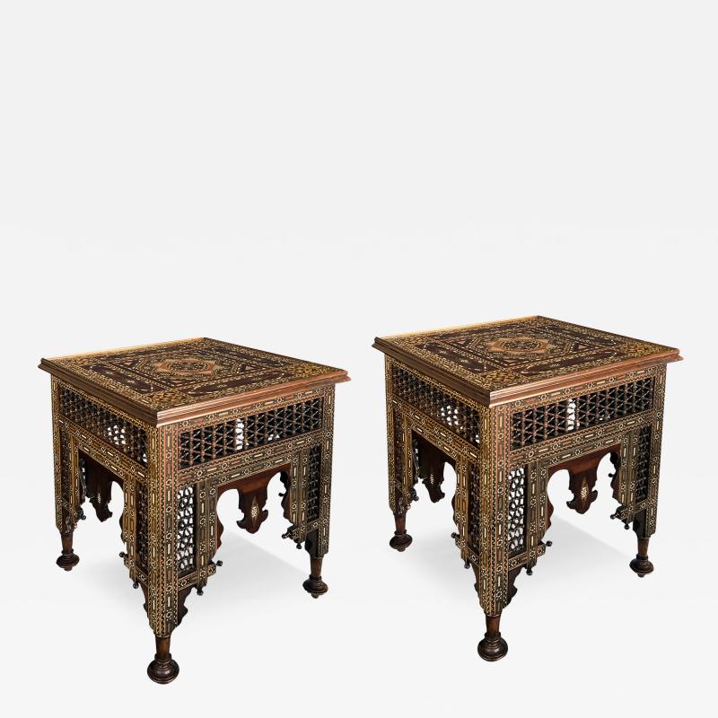 An Impressively Large Pair of Moorish Inlaid Square Side End Tables