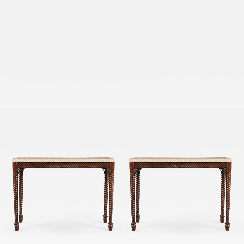 An Interesting Pair Of Spiral Turned Side Tables Of Elegant Narrow Proportions