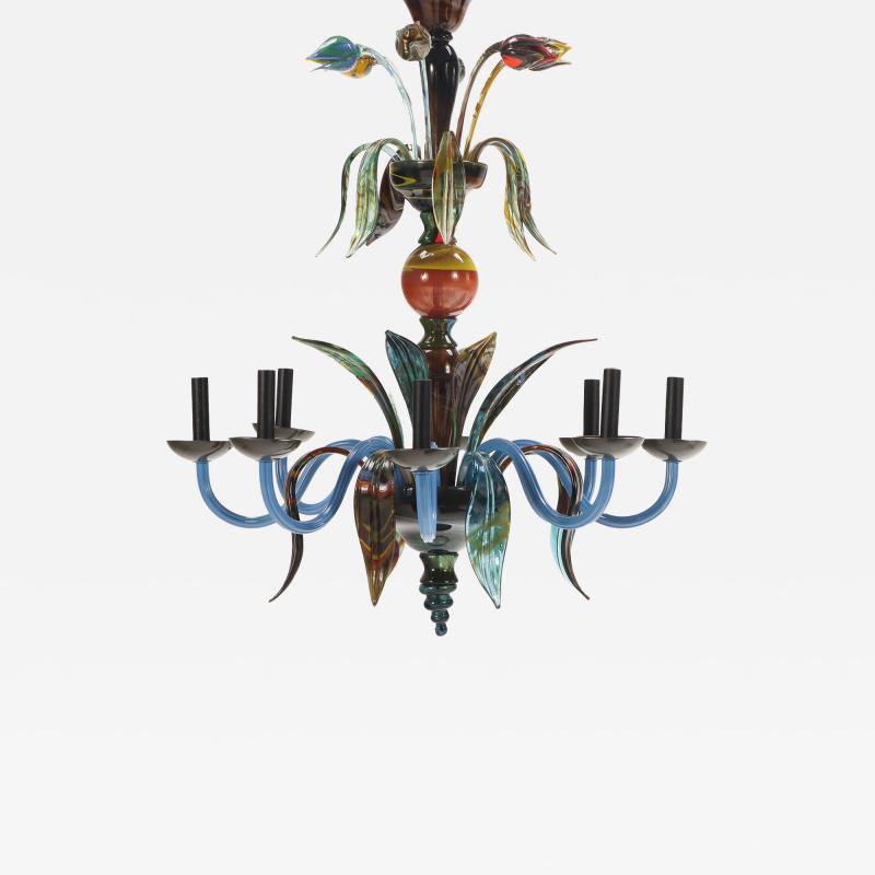 An Italian Multi Color Murano Glass 8 arm Chandelier C 1985 