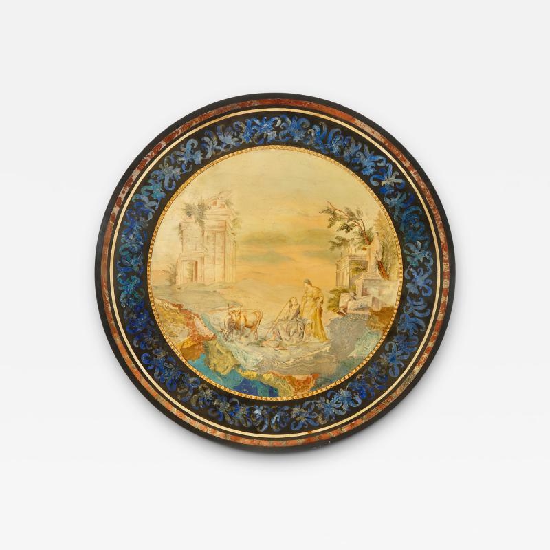An Italian antique 19th century scagliola circular table top