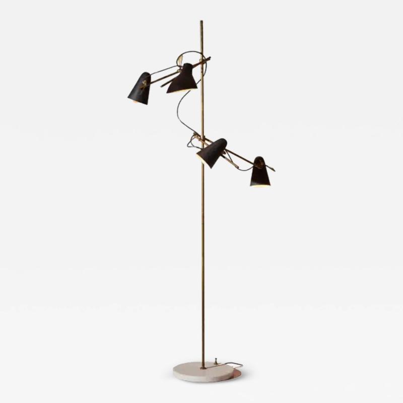 An adjustable Italian midcentury floor lamp with four lights brass and marble