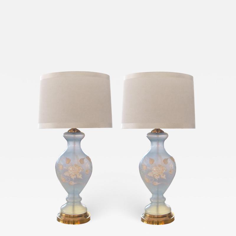 An ethereal pair of American frosted ice blue baluster form lamps