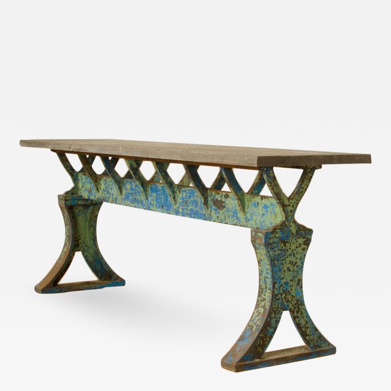 An imposing 19th Century French iron Industrial console table with slate top