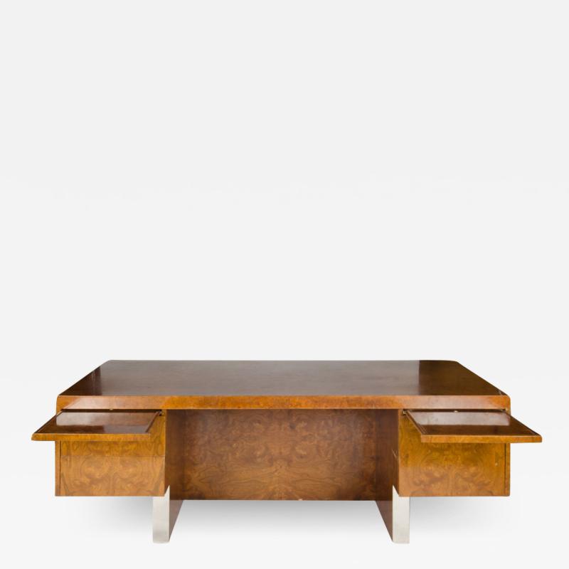 An imposing Mid Century burl wood and chrome executive desk by Pace circa 1970