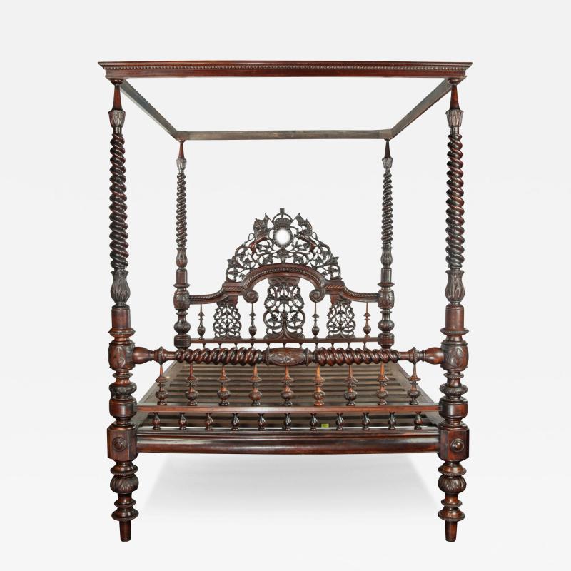 An impressive sissoo wood Anglo Indian four poster bed