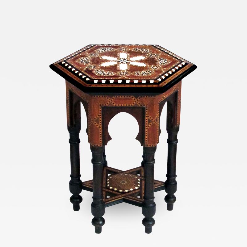 An intricately inlaid Syrian hexagonal table