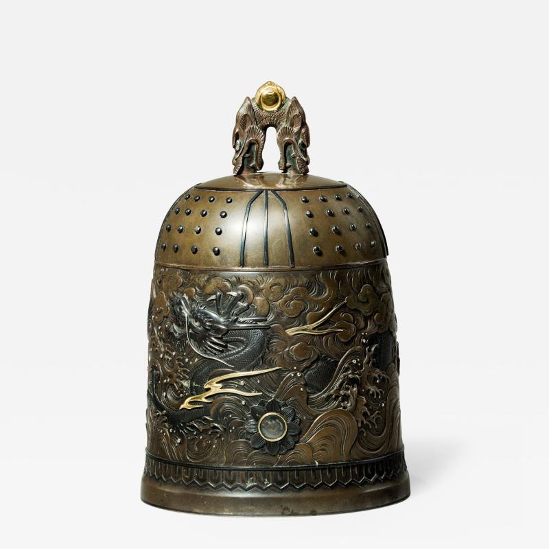 An outstanding Meiji period mixed metal bell casket