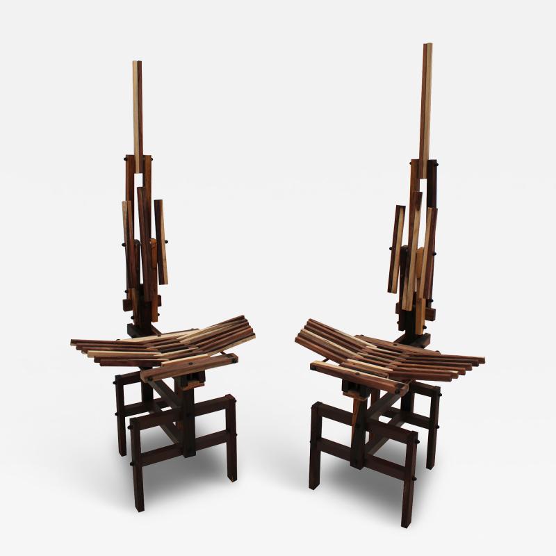 Anacleto Spazzapan Italian Sculptural Wooden Chairs Sono by Anacleto Spazzapan 1980s Set of Two