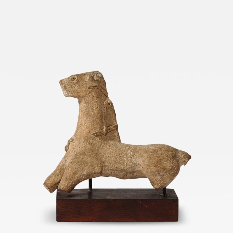 Ancient Egyptian Ceramic Sculpture of a Boetian Horse on Wood Plinth Base
