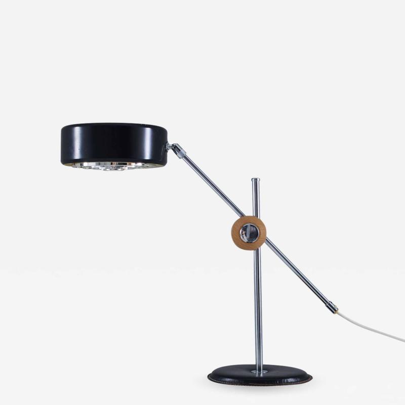 Anders Pehrson Scandinavian Desk Lamp in Chrome Leather and Black Metal by Atlj Lyktan