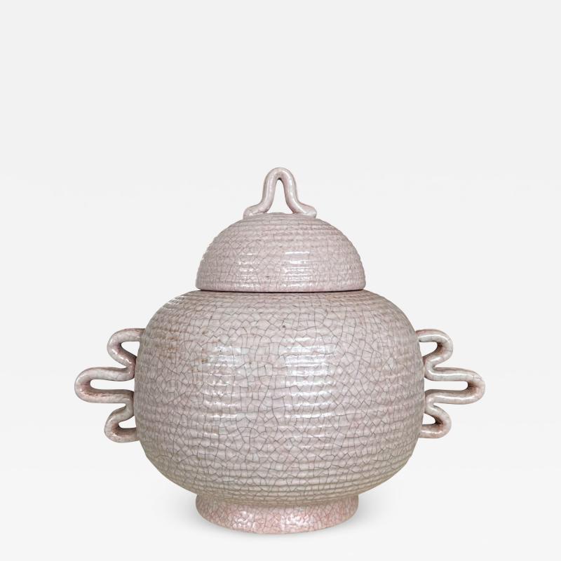 Andersson Johansson H gan s Art Deco Lidded Urn in Pale Rose Craquel by Andersson Johansson Hoganas