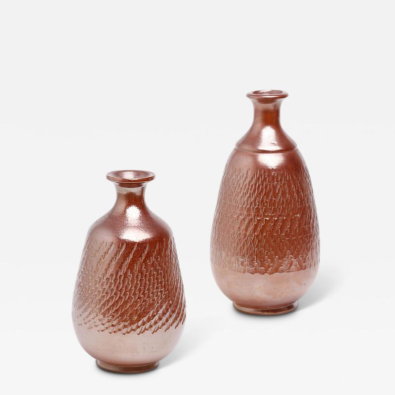 Andersson Johansson H gan s Duo of Textured Vases in Copper Luster by Sven Bohlin