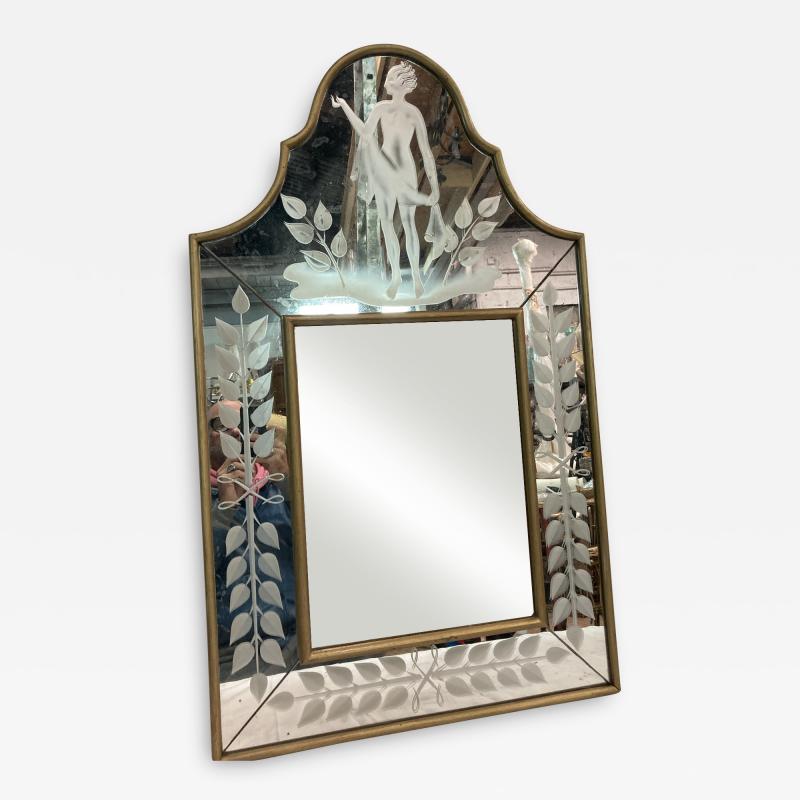 Andr Arbus 1940s carved glass neo classic wall mirror in the style of Andr Arbus