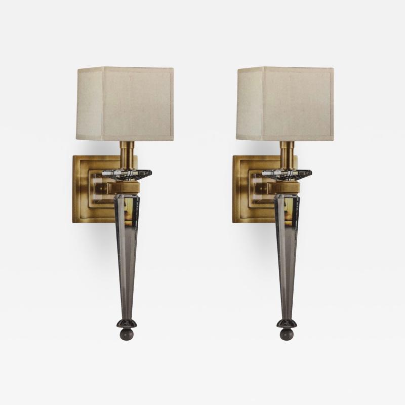 Andr Arbus 2 Pairs Modern Neoclassical Brass and Crystal Wall Sconces Andre Arbus style