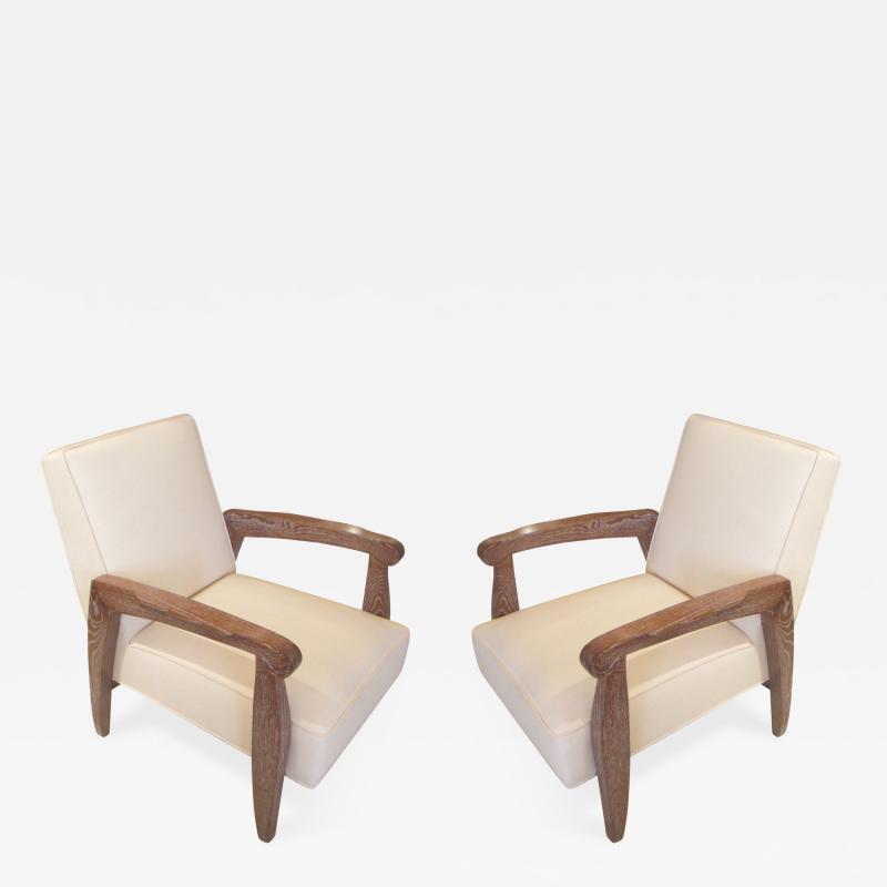 Andr Arbus A Custom Pair of Cerused Oak Lounge Chairs in the Manner Of Andre Arbus