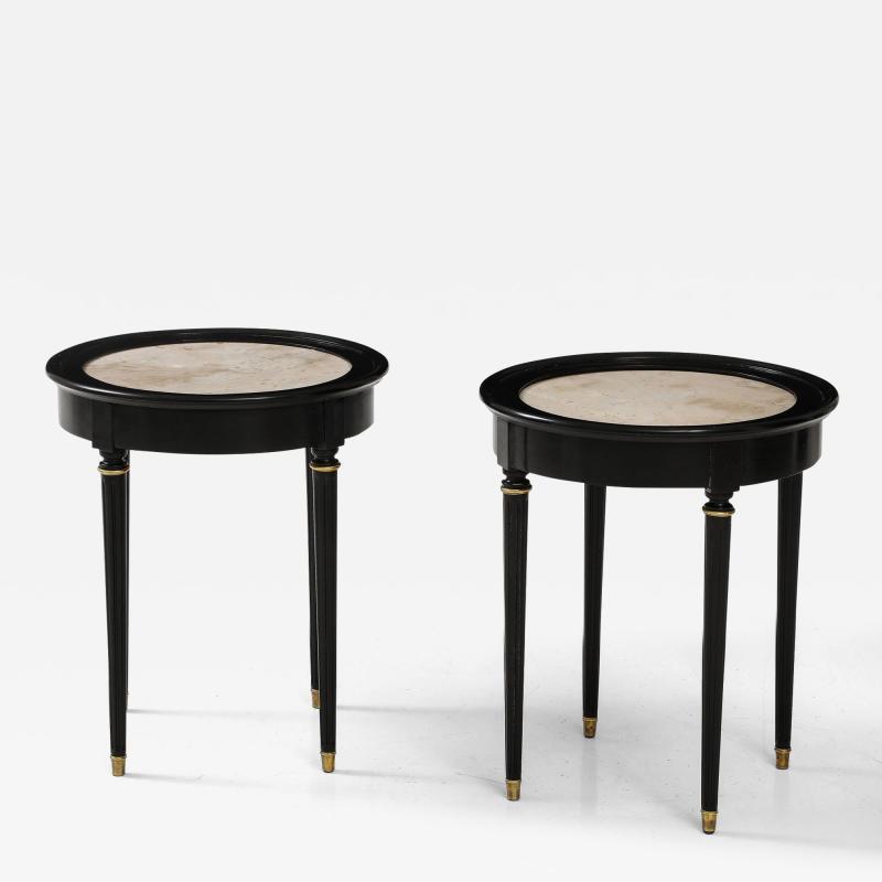 Andr Arbus A great Pair of Black Lacquer Marble Top Circular Side Tables