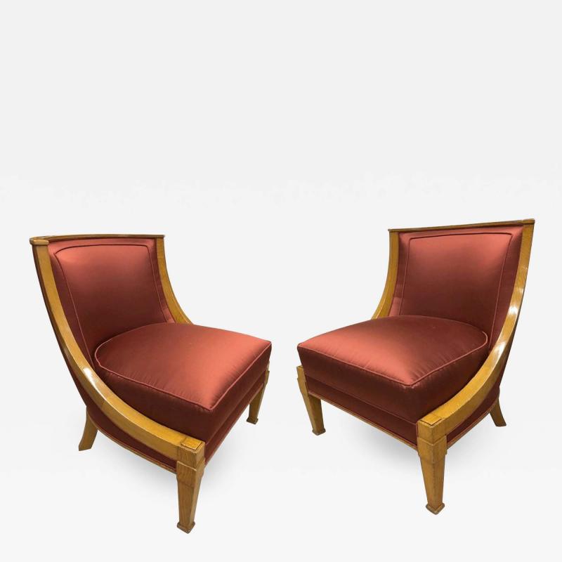 Andr Arbus Andr Arbus Chicest Pair of Slipper Chairs Newly Covered in Satin