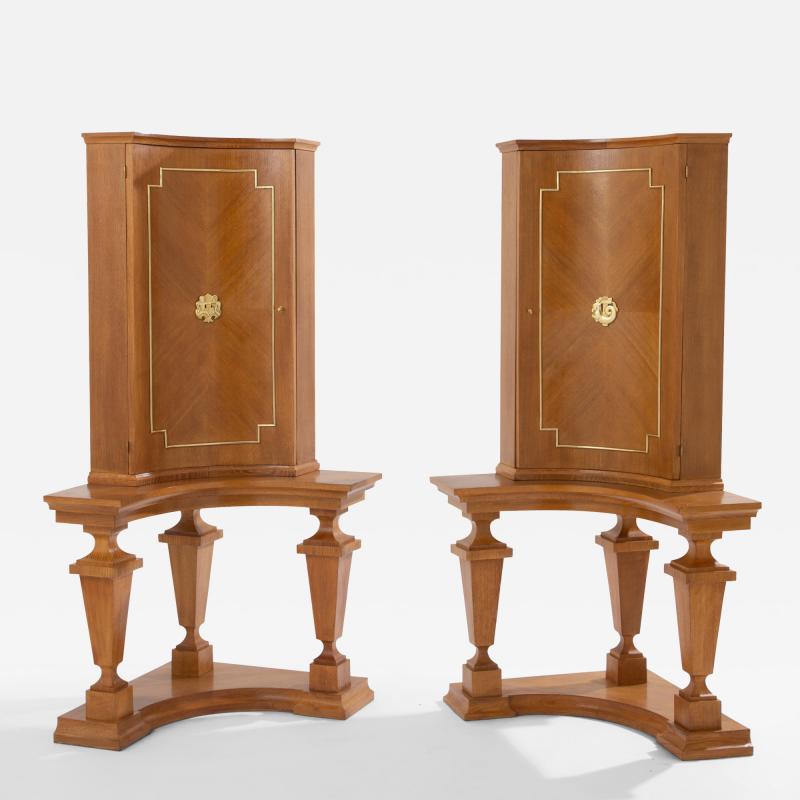 Andr Arbus Andr Arbus attr pair of corner cabinets oak veneer and bronze 1940s