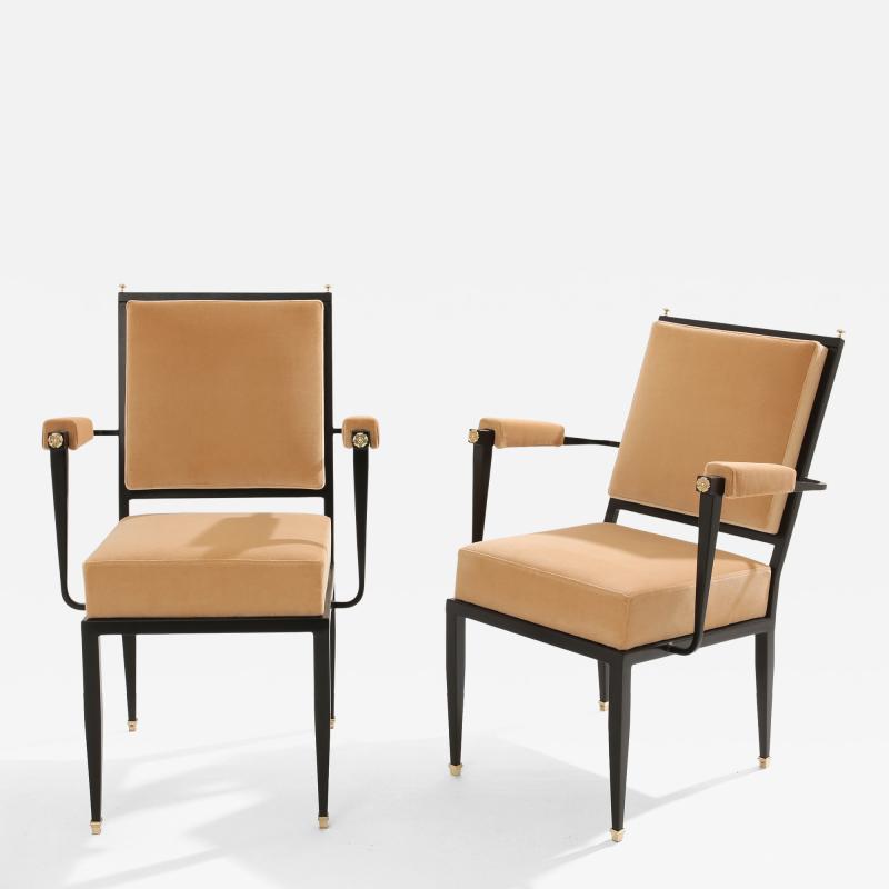 Andr Arbus Andr Arbus attr two metal bronze velvet neoclassical armchairs 1940s