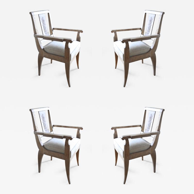 Andr Arbus Andre Arbus Set of 4 Cerused Oak Armchairs