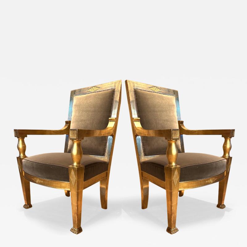 Andr Arbus Andre Arbus attributed pair of refined gold leaf carved pair of arm chairs