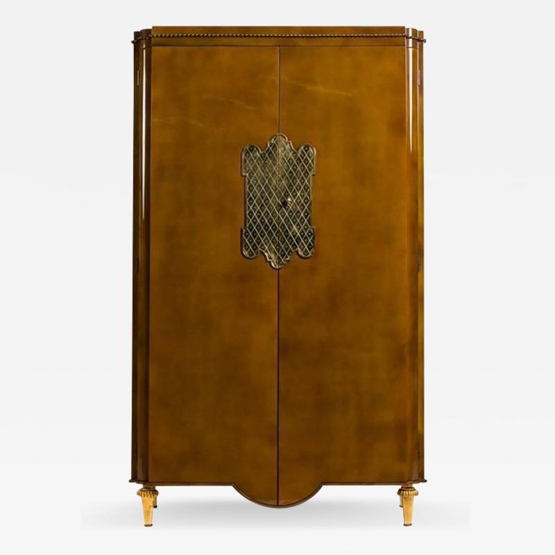Andr Arbus French Mid Century Light Brown Lacquered 2 Door Armoire Cabinet