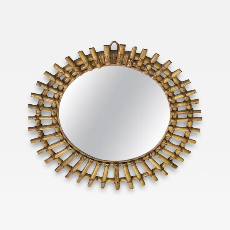 Andr Arbus French Mid Century Modern Neoclassical Bamboo and Rattan Sunburst Mirror Arbus