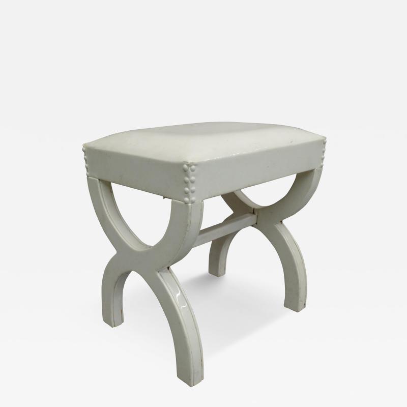 Andr Arbus French Modern Neoclassical Bench in White Simi Leather in style of Andre Arbus