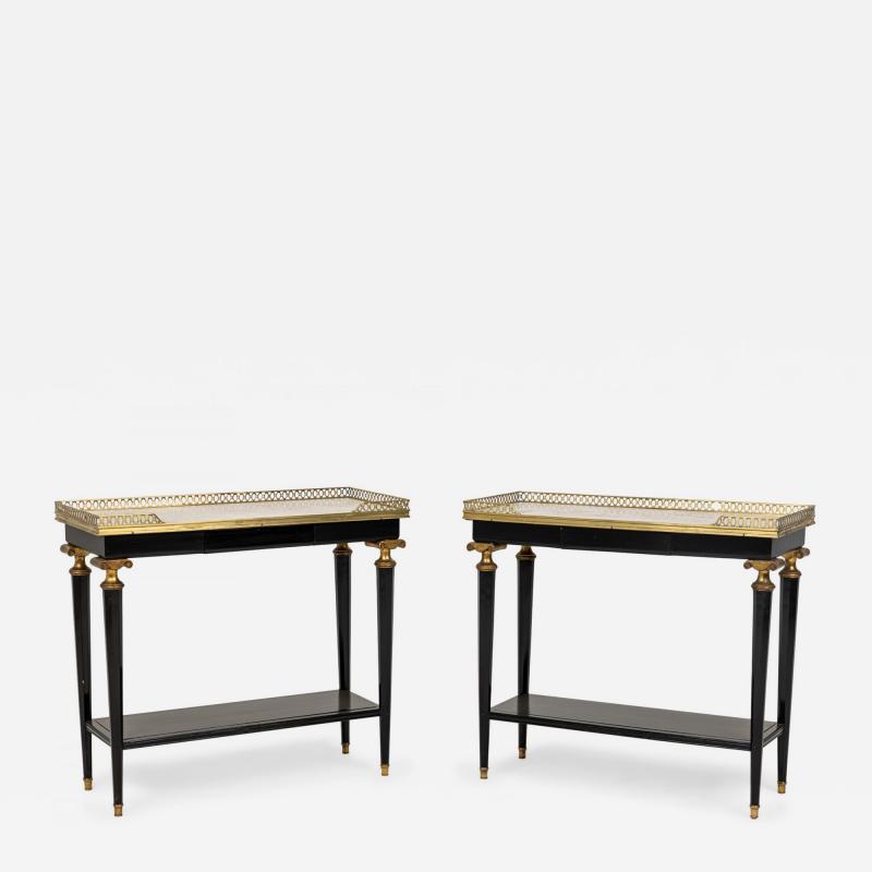 Andr Arbus FrenchEbonized Brass and White Marble End Side Tables manner of Jansen 